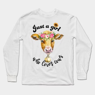 Just a girl who loves cows cute cow watercolor art Long Sleeve T-Shirt